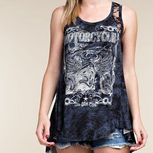 Women's Tank Motorcycle Bling Lace